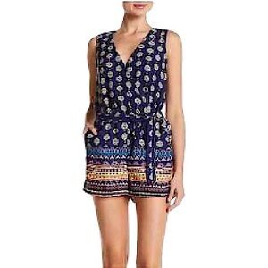 Bebop Boho Chic Belted, Pockets Sleeveless Tribal Printed Romper M